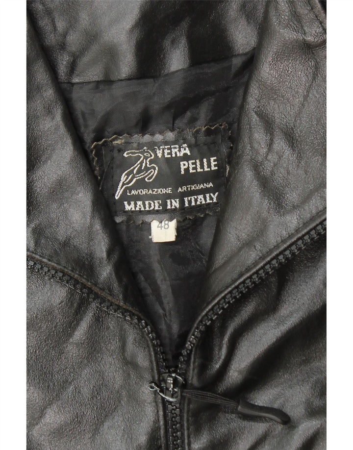 VINTAGE Abrigo de cuero para mujer IT 48 XL Cuero negro