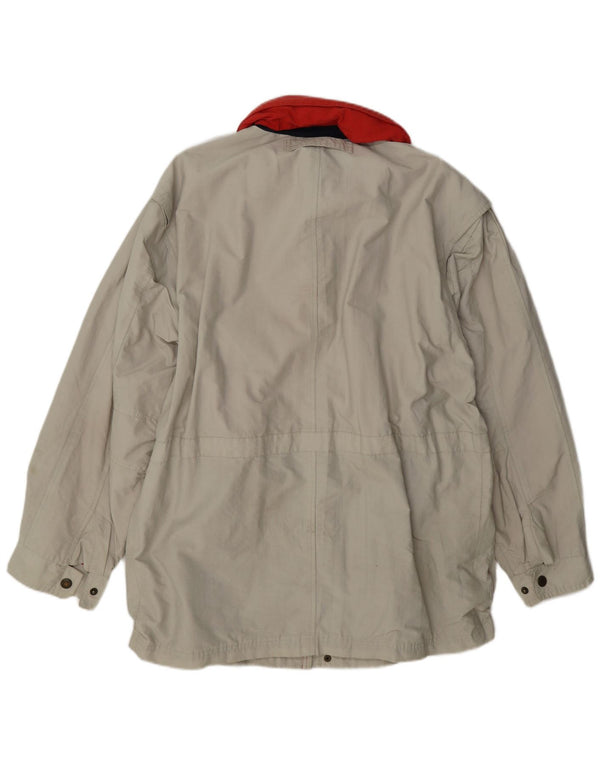 Vintage hombres con capucha chaqueta utilitaria Reino Unido 40 algodón beige grande