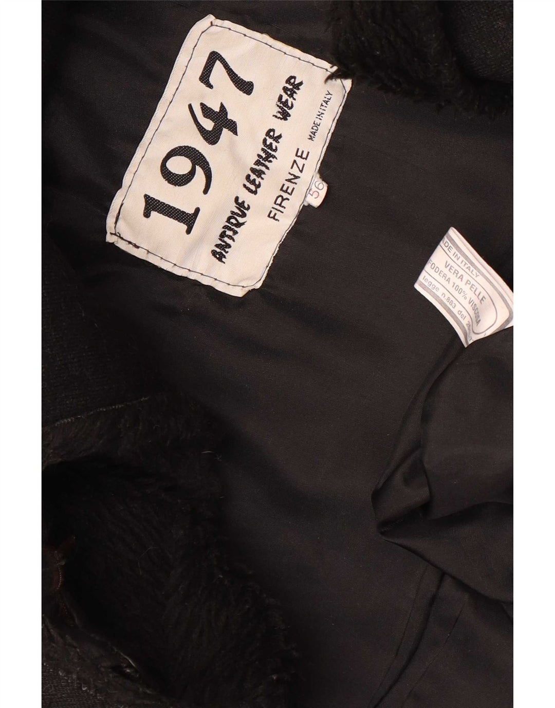 Vintage hombres chaqueta de cuero militar IT 56 3XL cuero negro
