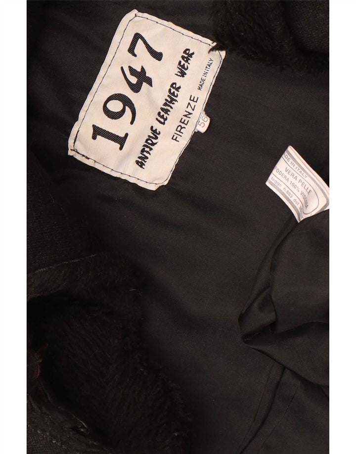 Vintage hombres chaqueta de cuero militar IT 56 3XL cuero negro