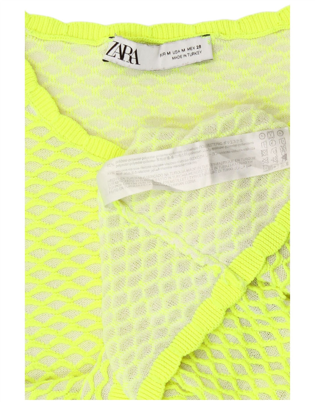 Zara Mujer Blusa Corta Top UK 44 Poliéster Geométrico Verde Medio