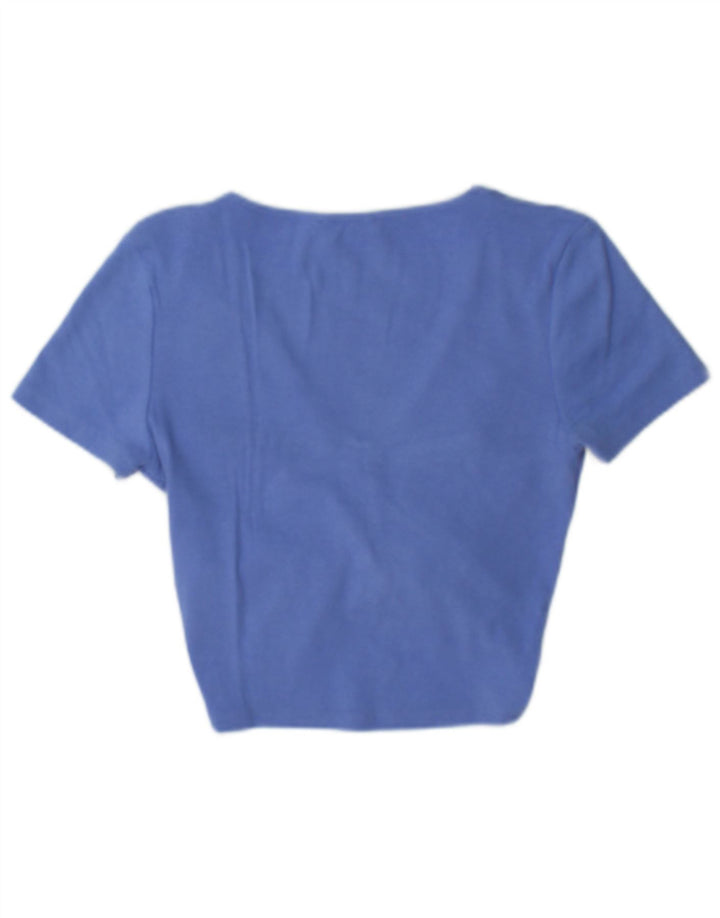 Zara Mujer Crop Top UK 12 Algodón Azul Medio