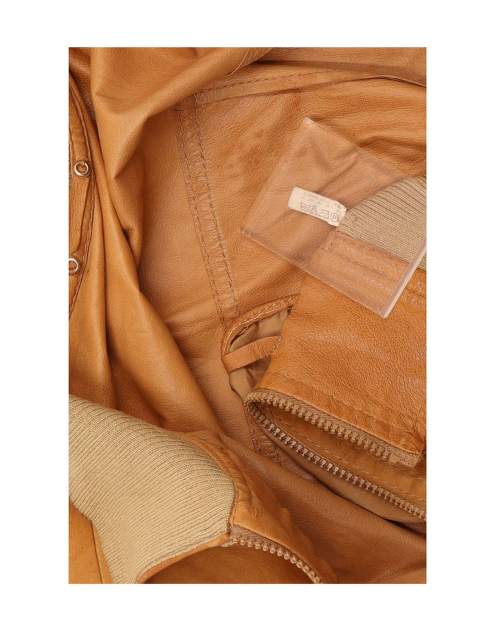 Vintage hombres ante bomber chaqueta Reino Unido 36 pequeño cuero marrón