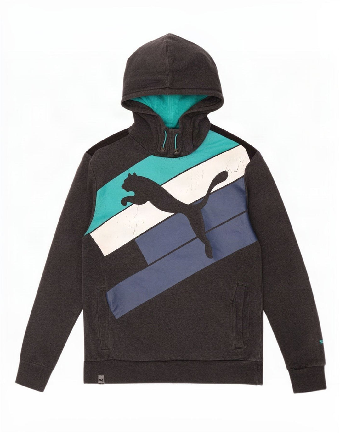 Puma Hombre Sudadera Con Capucha Gráfica Gris Medio Colorblock