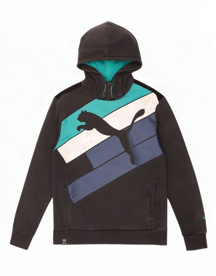 Puma Hombre Sudadera Con Capucha Gráfica Gris Medio Colorblock