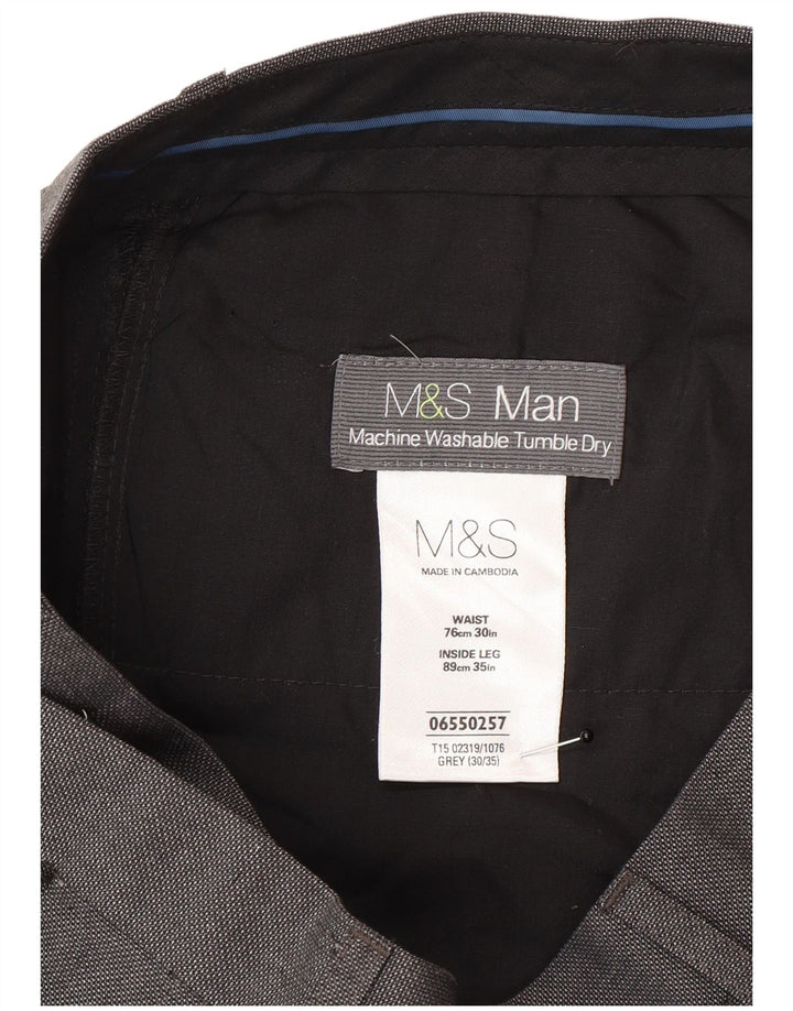 Marks & Spencer Pantalón de traje recto para hombre W30 L35 Poliéster gris