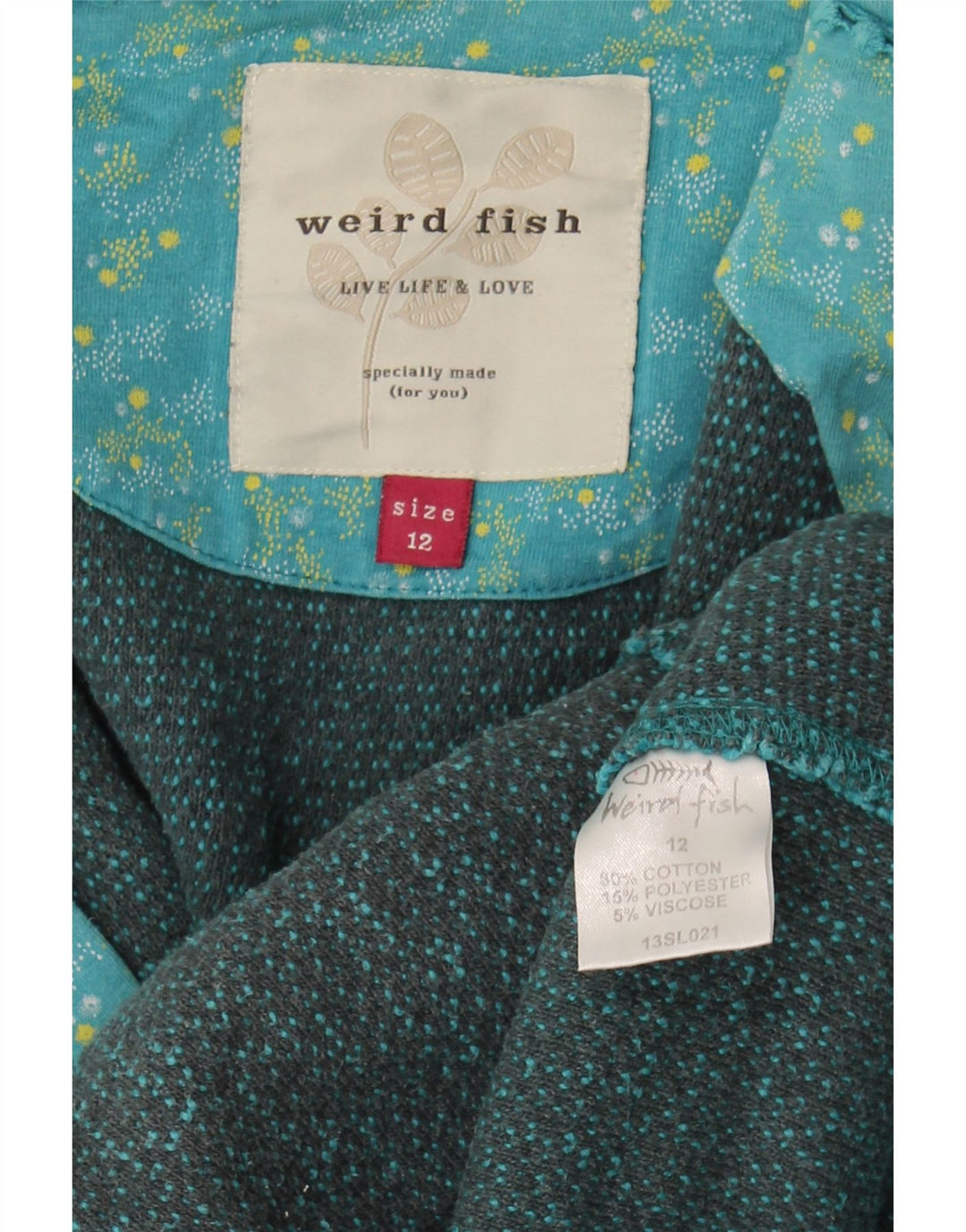 Weird Fish Sudadera con capucha y cremallera para mujer UK 12 Algodón azul medio