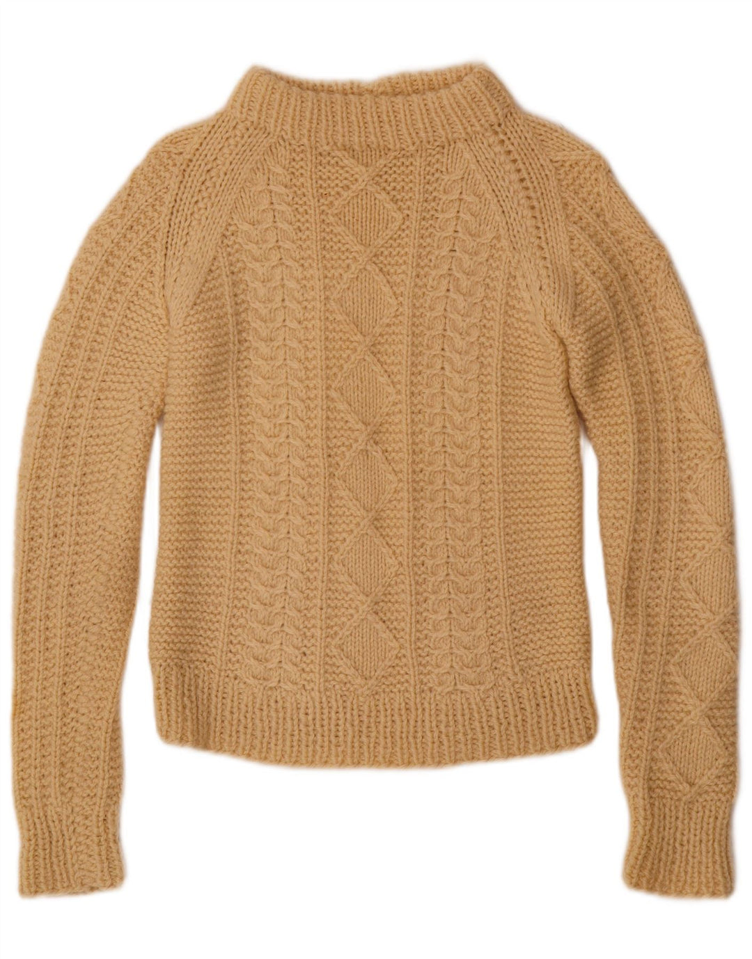 VINTAGE Mujer Cuello Tortuga Jersey Suéter Reino Unido 8 Pequeño Beige