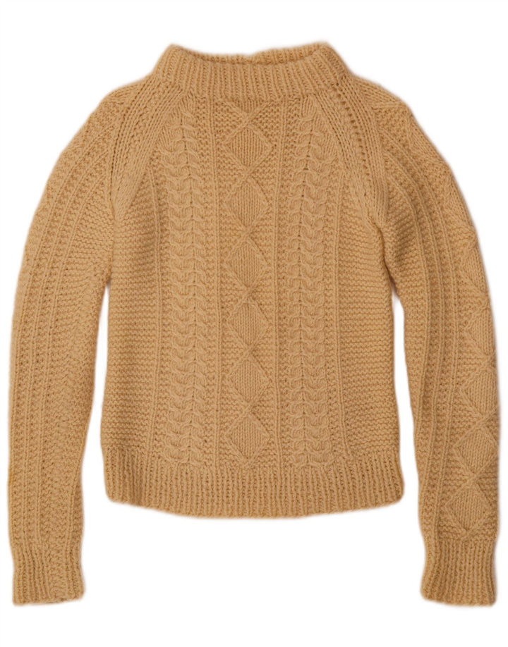 VINTAGE Mujer Cuello Tortuga Jersey Suéter Reino Unido 8 Pequeño Beige