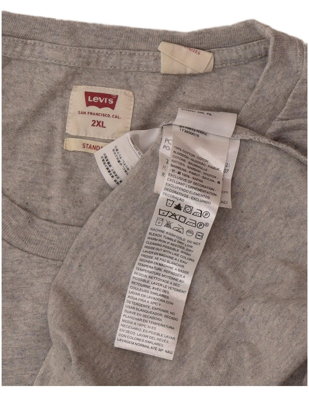 Levi's Camiseta estándar para hombre Top 2XL Algodón gris