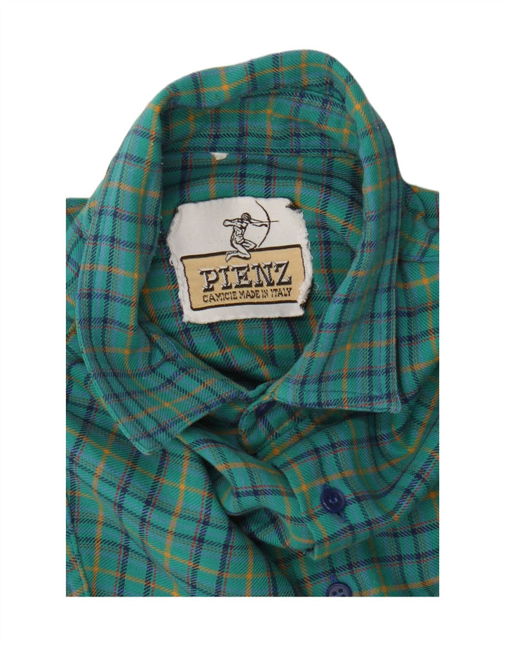 Camisa de franela vintage para hombre a cuadros turquesa medio