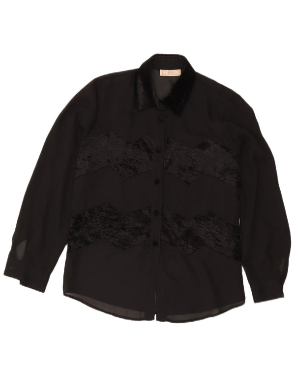 Blusa vintage para mujer IT 46 Poliéster a rayas negras grandes