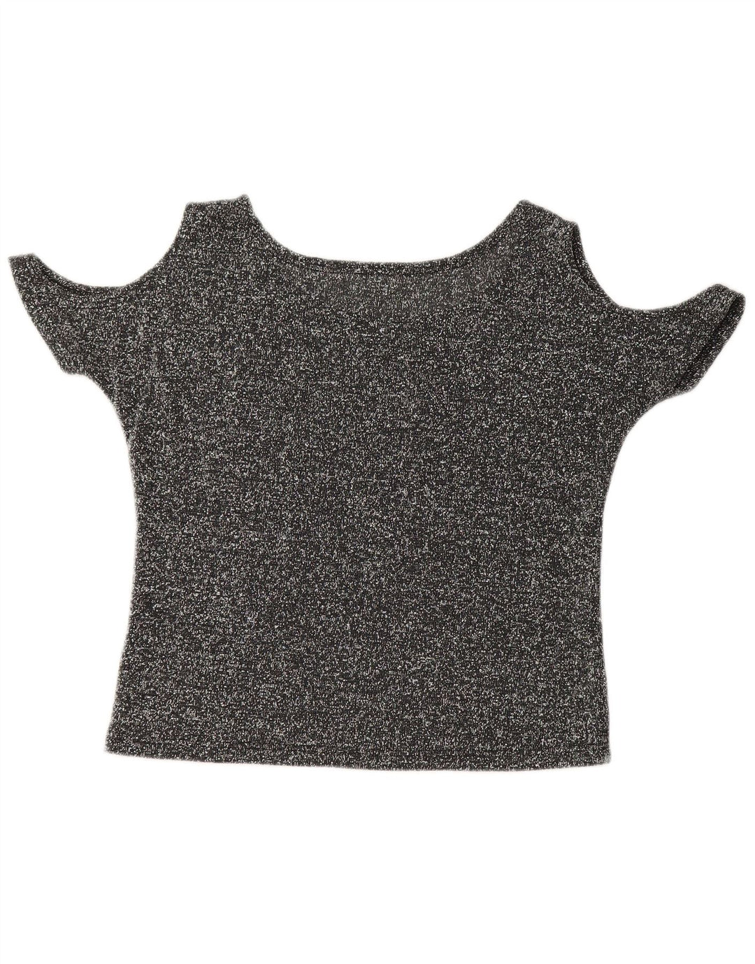VINTAGE Mujer Crop Off Hombro Top Reino Unido 12 Mariposa Flecked Gris Medio