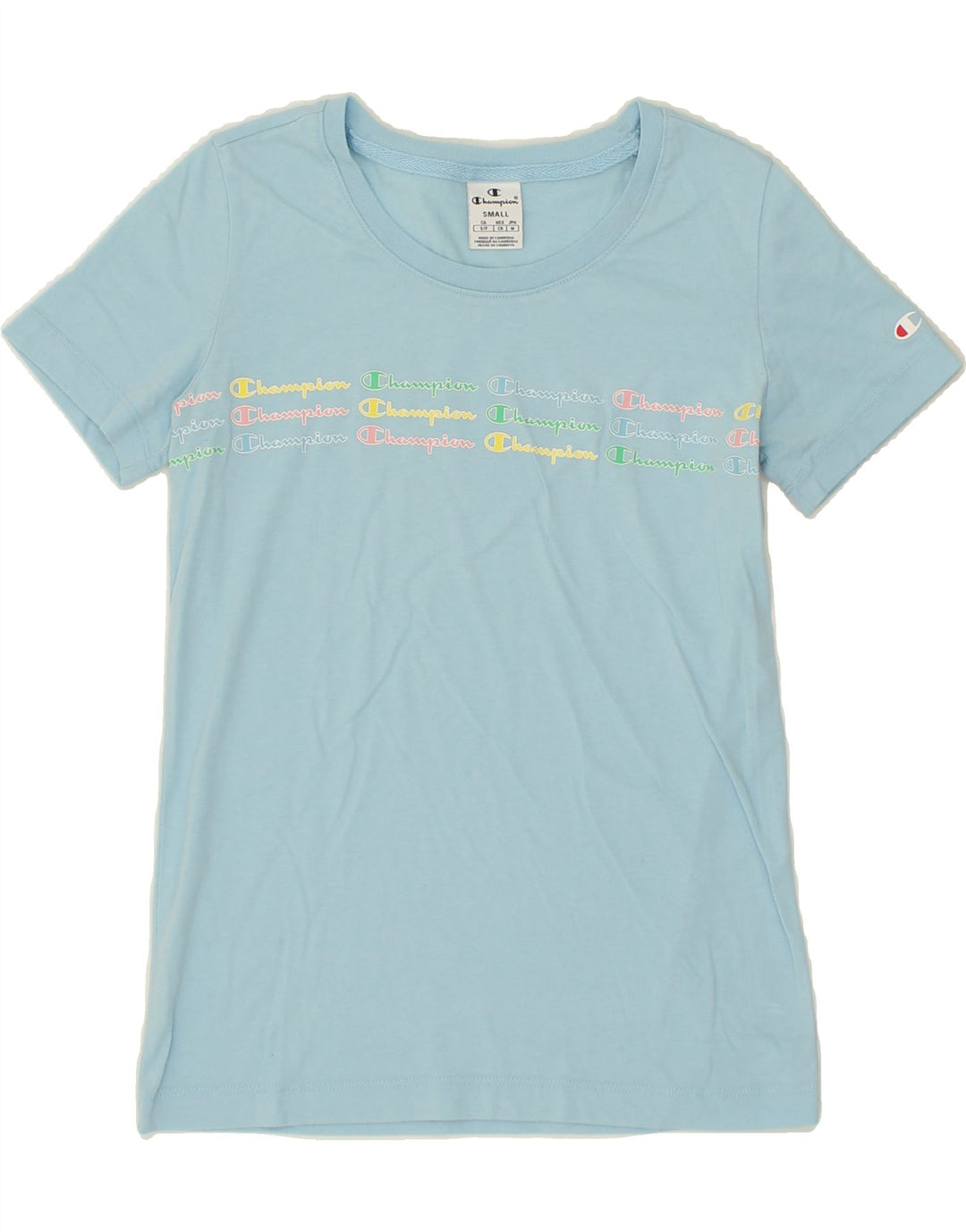 CHAMPION Womens Graphic T-Shirt Top UK 10 Small Blue Vintage Champion and Second-Hand Champion from Messina Hembry 