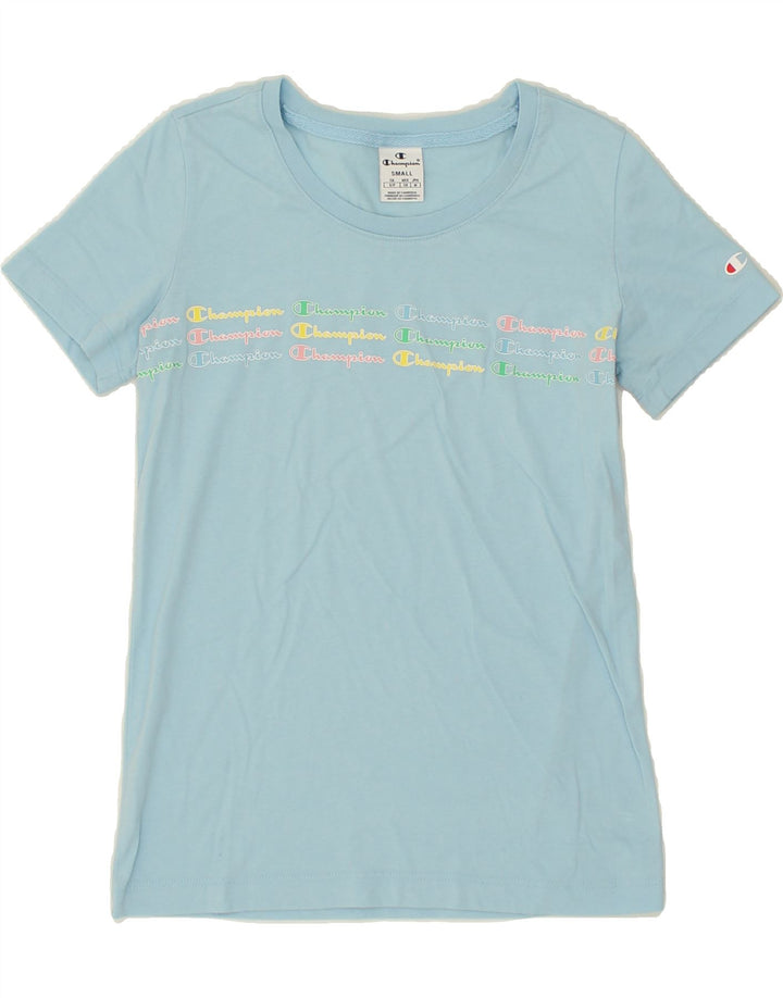CHAMPION Womens Graphic T-Shirt Top UK 10 Small Blue Vintage Champion and Second-Hand Champion from Messina Hembry 