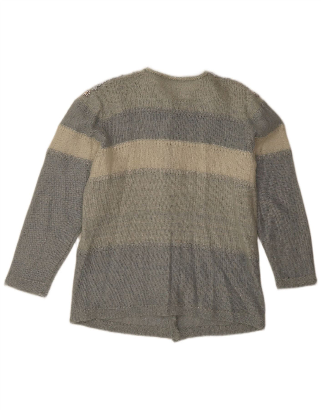 Vintage mujer Cardigan suéter Reino Unido 12 bloque de color azul medio