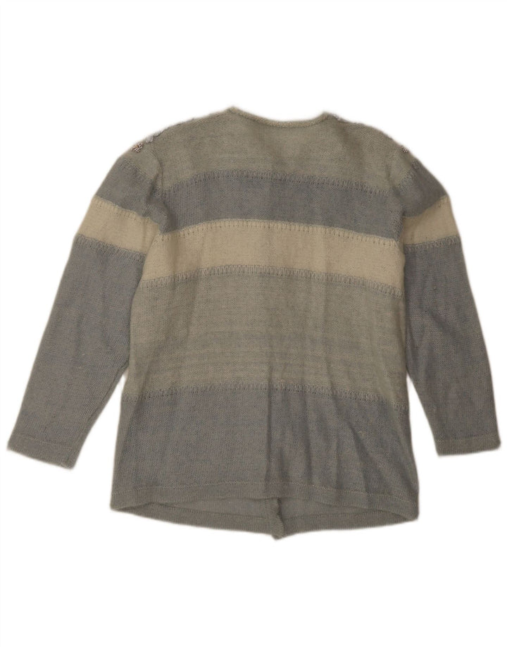 Vintage mujer Cardigan suéter Reino Unido 12 bloque de color azul medio