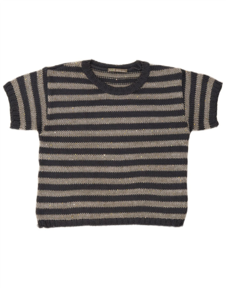 Marks & Spencer Suéter tipo jersey con cuello barco para mujer, Reino Unido 42, rayas grises medianas