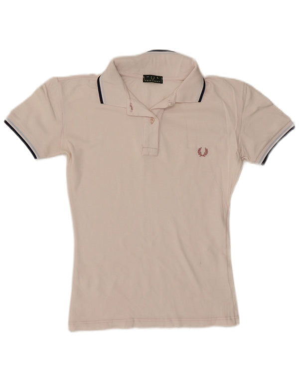 Fred Perry Polo para mujer UK 44 Grande Blanco Rayas