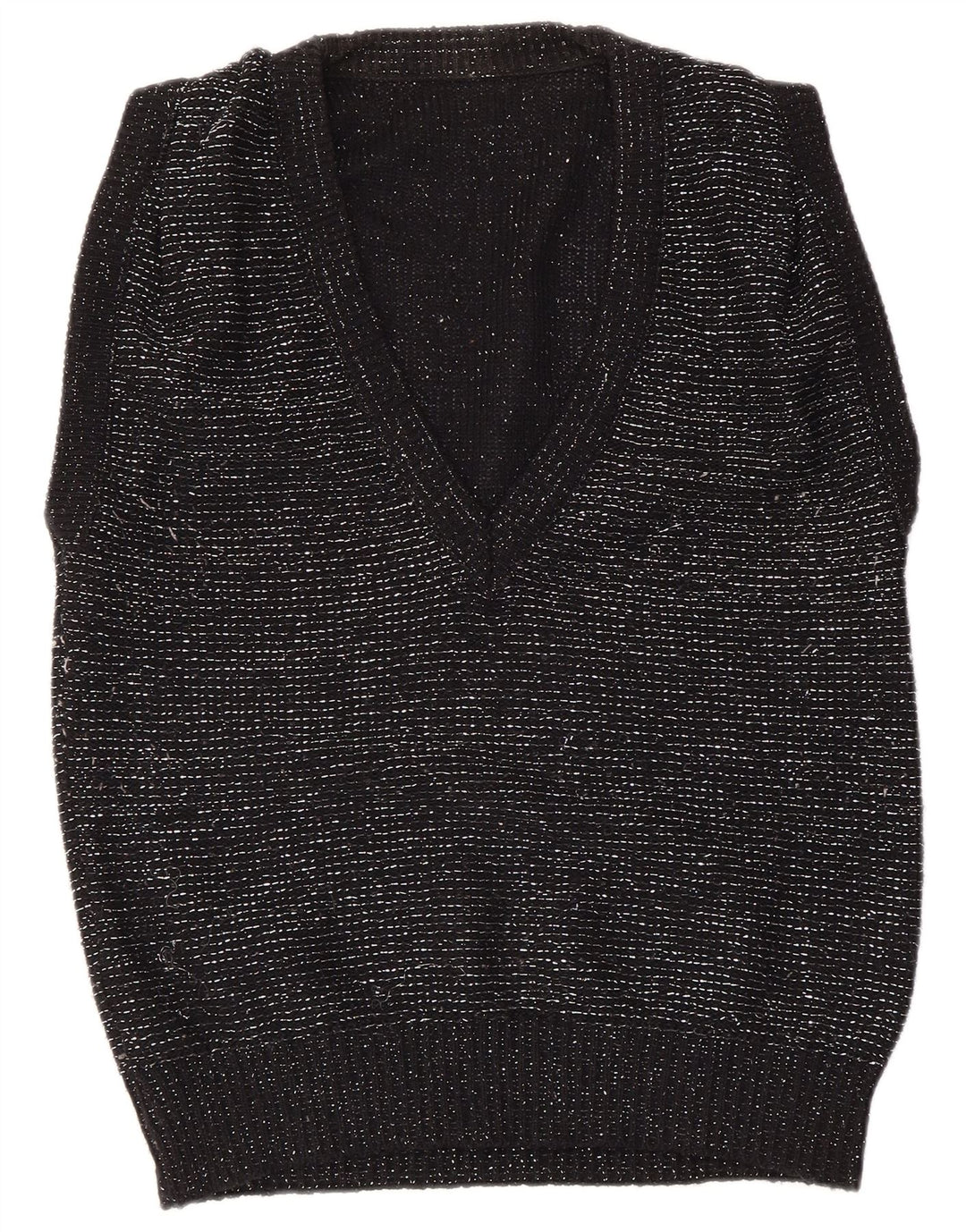 VINTAGE Chaleco de mujer Camiseta sin mangas EU 40/42 Acrílico moteado negro medio