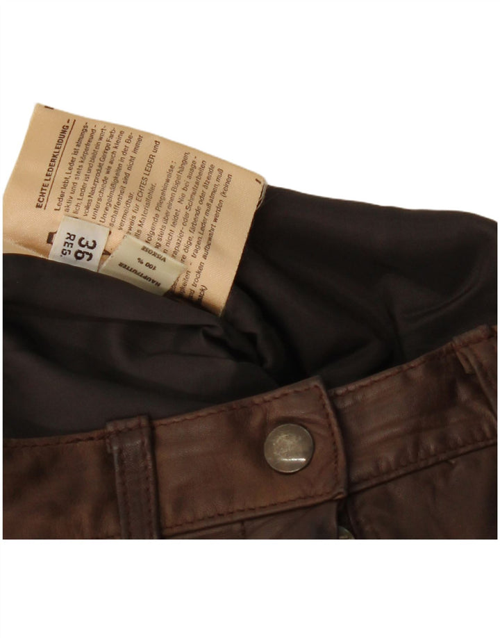 VINTAGE Pantalones de cuero rectos para mujer EU 36 Pequeño W28 L30 Cuero marrón