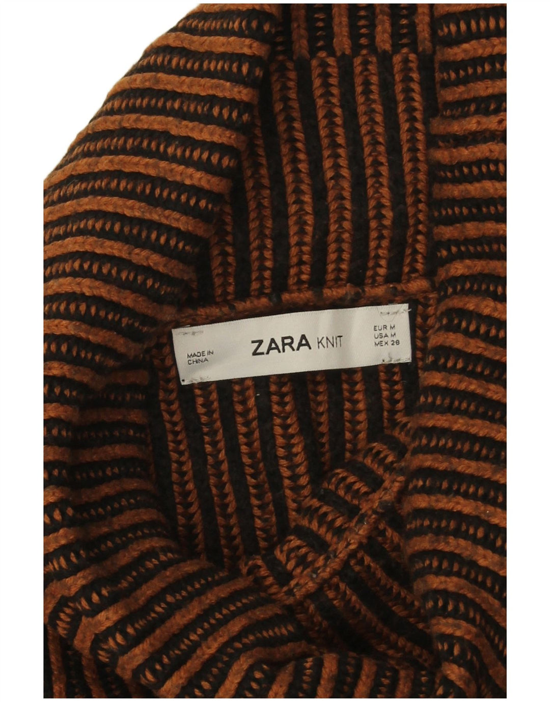 Zara Jersey oversize con cuello vuelto para mujer, talla 44, color marrón medio a rayas