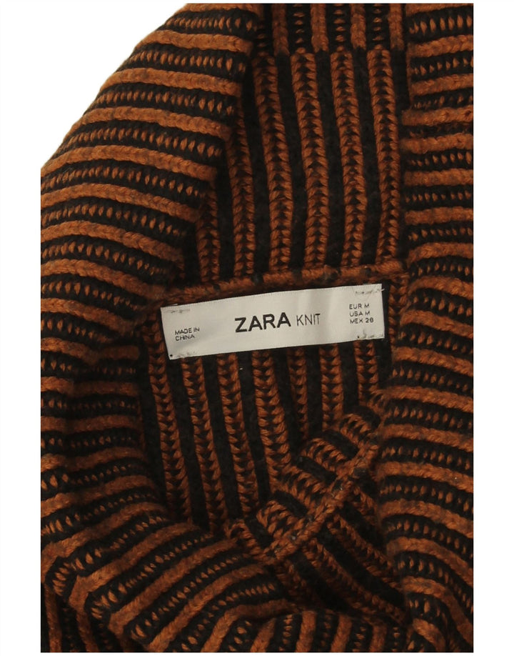 Zara Jersey oversize con cuello vuelto para mujer, talla 44, color marrón medio a rayas