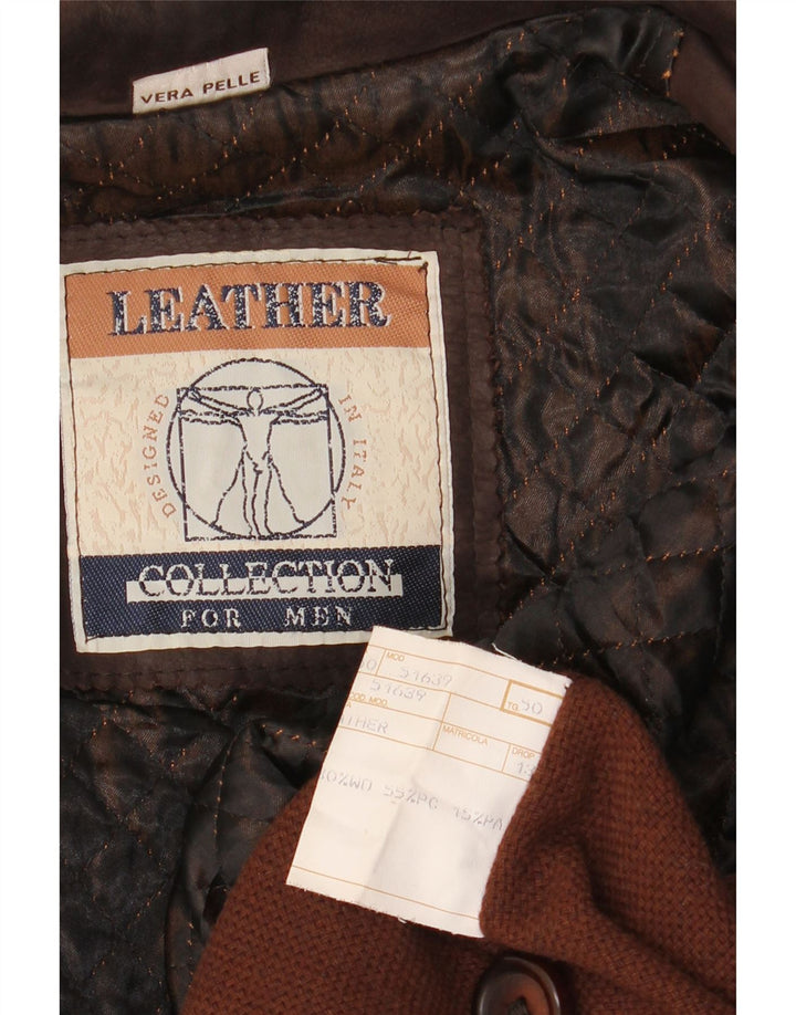 Abrigo de cuero vintage para hombre IT 50 cuero marrón grande
