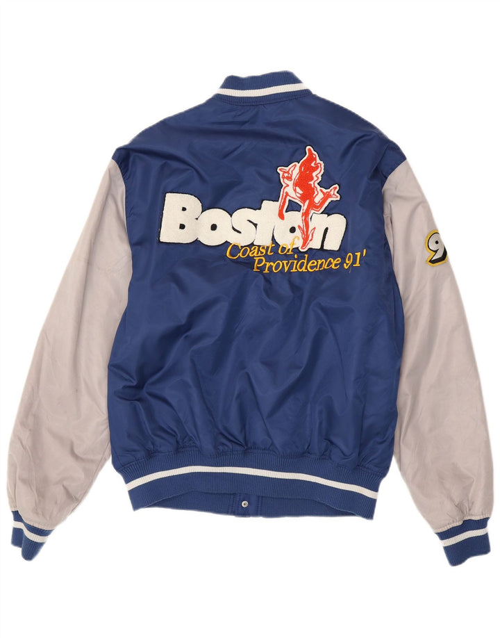 Pull & Bear Chaqueta universitaria Boston para hombre UK 38 Azul medio Colorblock