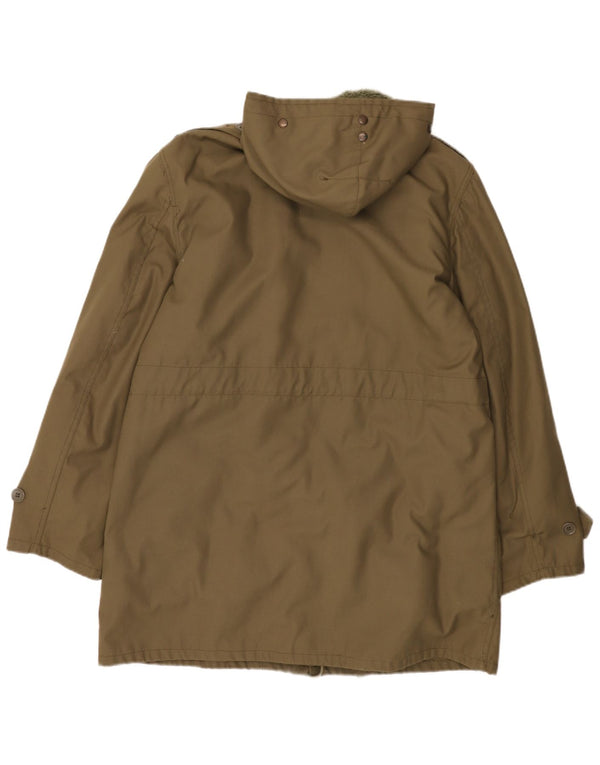 Vintage hombres con capucha Parka chaqueta Reino Unido 40 poliéster caqui grande