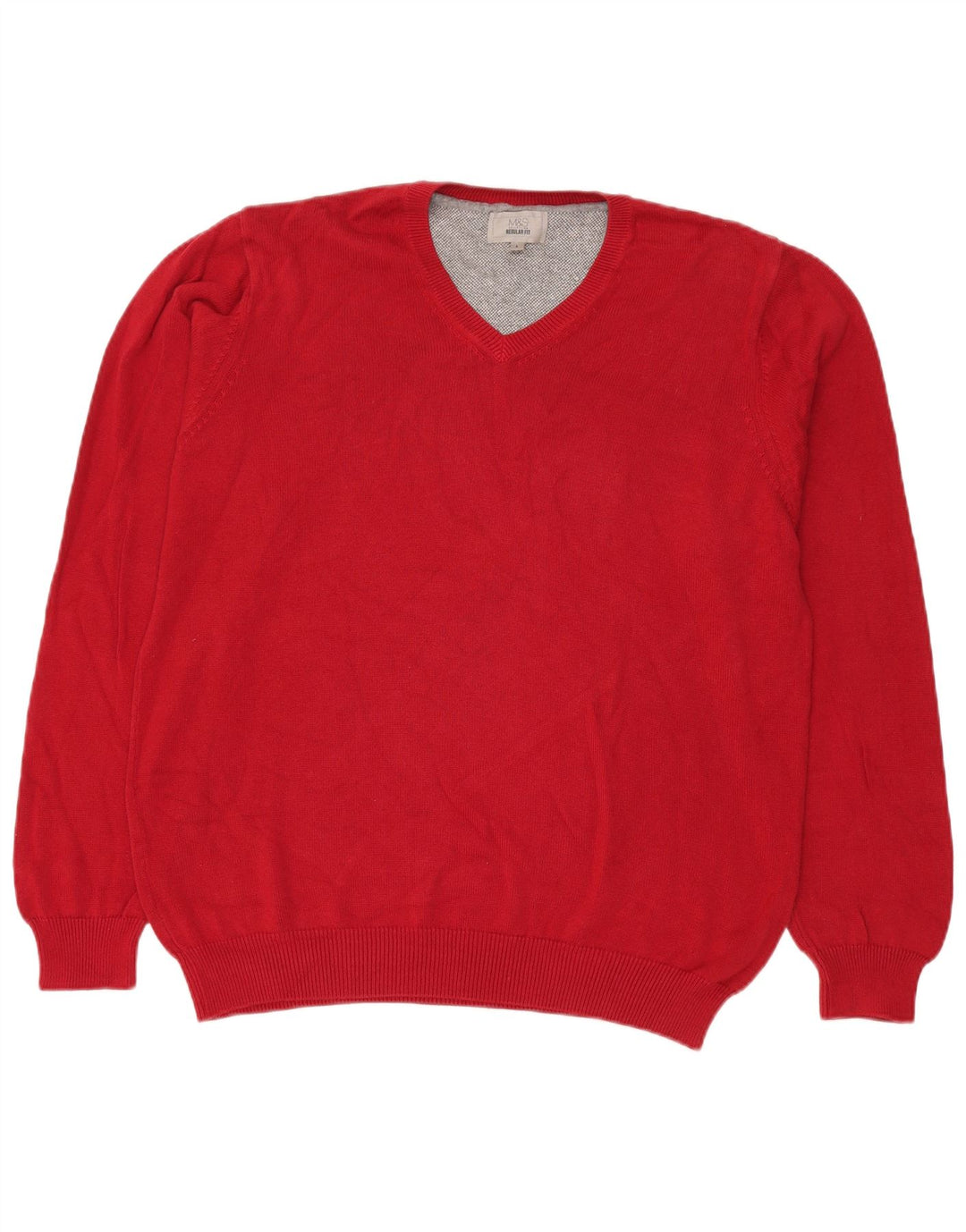 MARKS & SPENCER Suéter tipo jersey con cuello en V y ajuste regular para hombre Algodón rojo grande