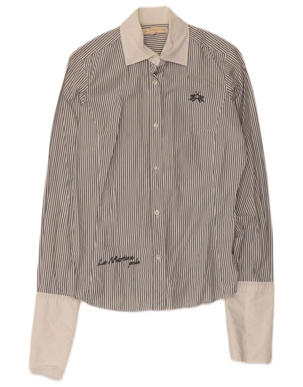 La Martina Camisa formal para mujer UK 44 Algodón a rayas blancas medianas