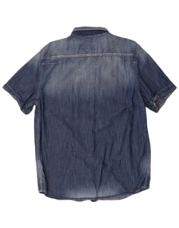 Camisa vaquera de manga corta con lavado ácido Superdry para hombre 2XL Algodón azul