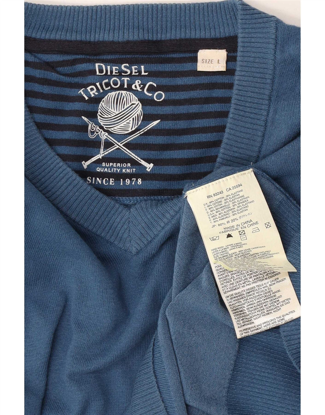 Diesel Hombre Jersey Con Cuello En V Jersey Grande De Algodón Azul
