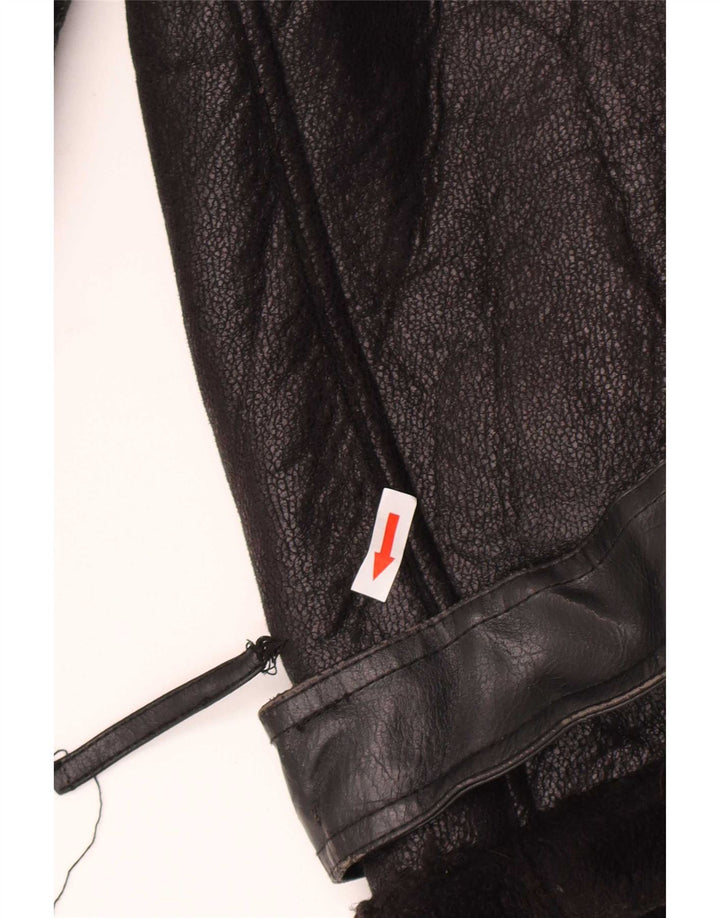 Zara Mujer Chaqueta Sherpa De Piel Sintética UK 44 Mediano Poliuretano Negro