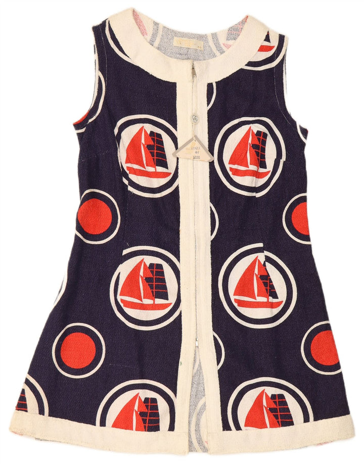 Luna Vestido Acampanado Sin Mangas IT 44 Medium Azul Marino Geométrico