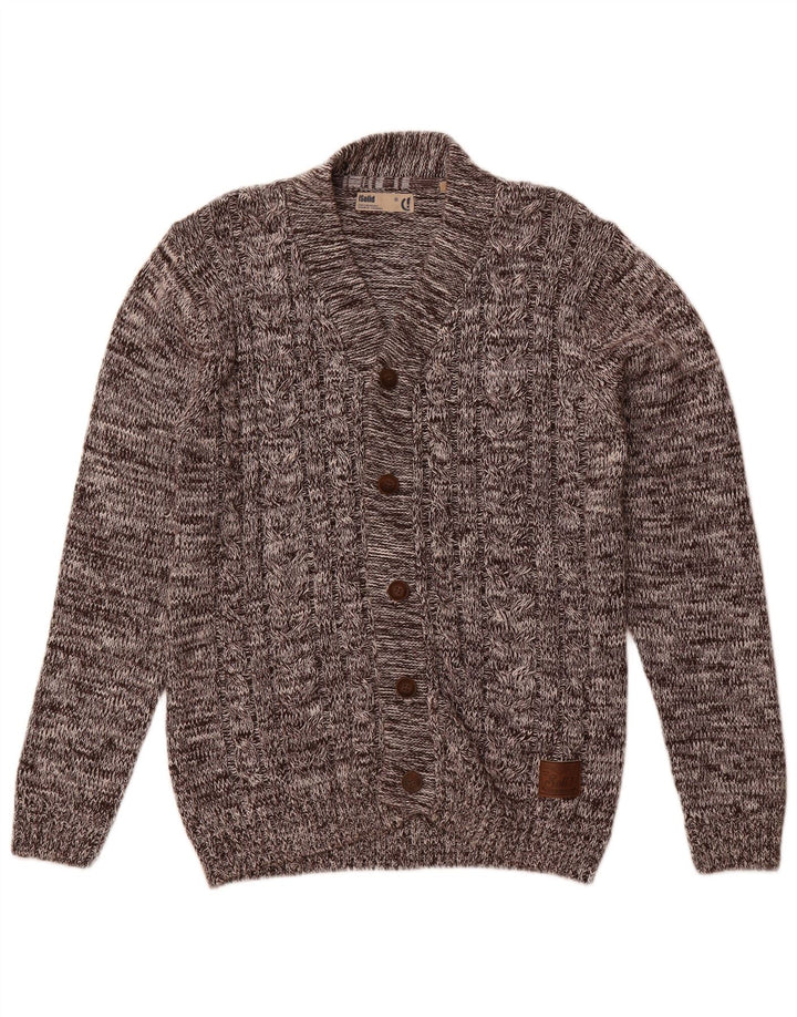 Vintage hombres Cardigan suéter grande marrón moteado algodón