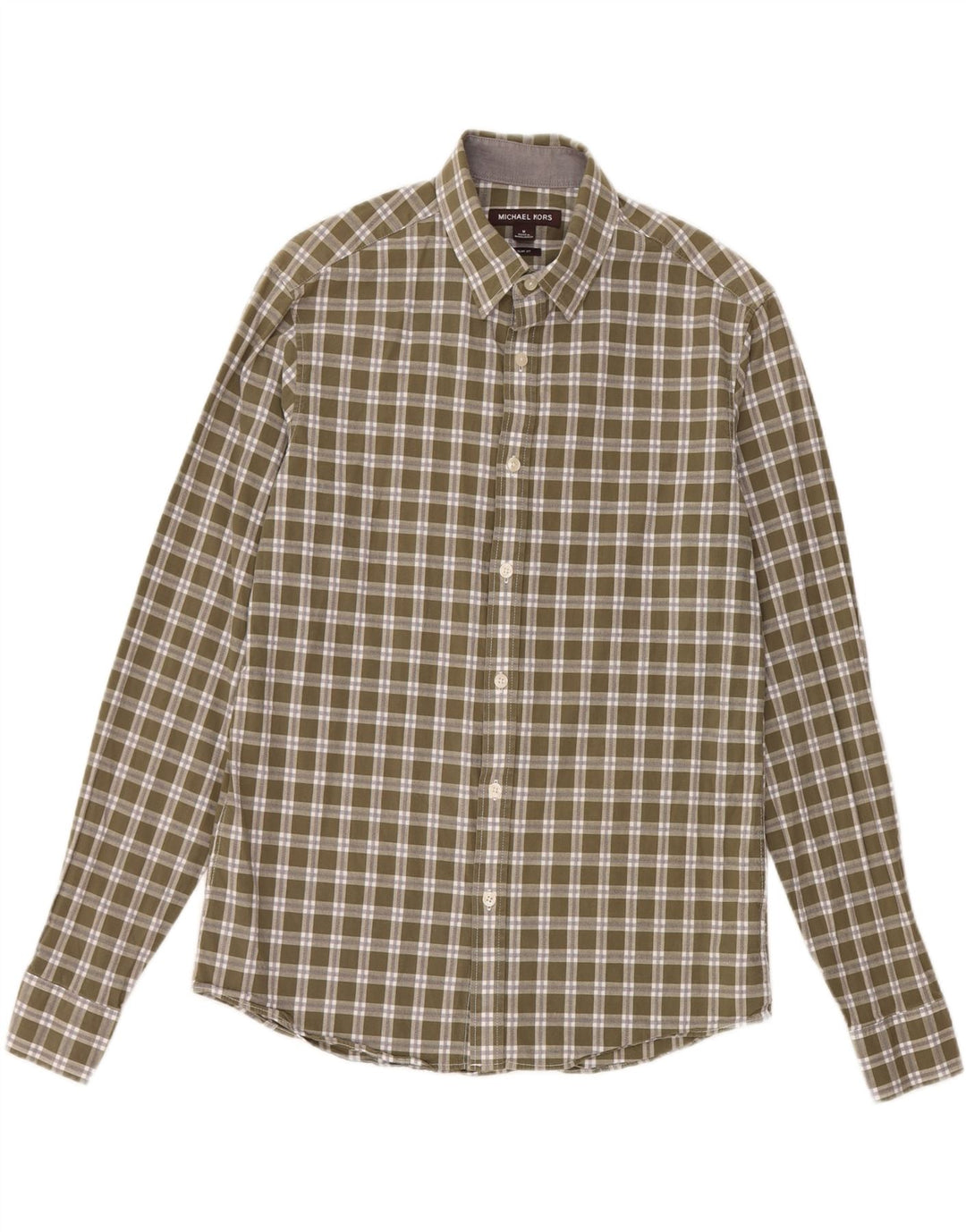 MICHAEL KORS Camisa Slim Fit para Hombre Algodón a Cuadros Caqui Mediano