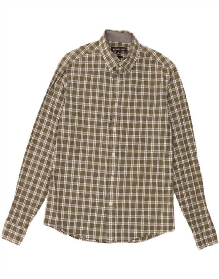 MICHAEL KORS Camisa Slim Fit para Hombre Algodón a Cuadros Caqui Mediano