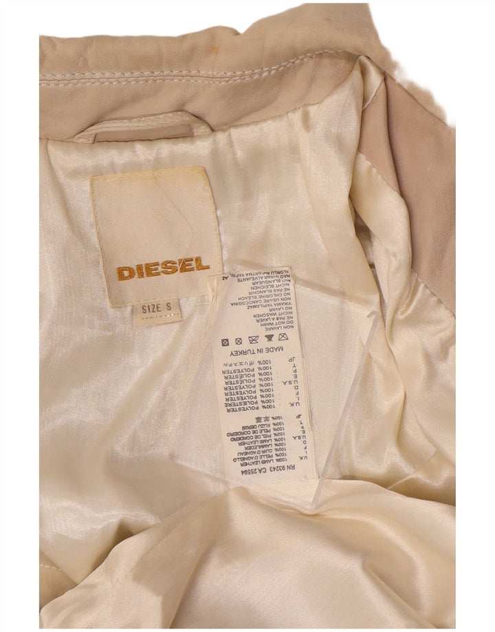 DIESEL Chaqueta motera de cuero corta para mujer UK 10 Small Beige Leather