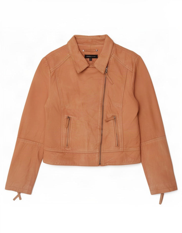 Arma Chaqueta motera de cuero para mujer UK 46 Large Beige