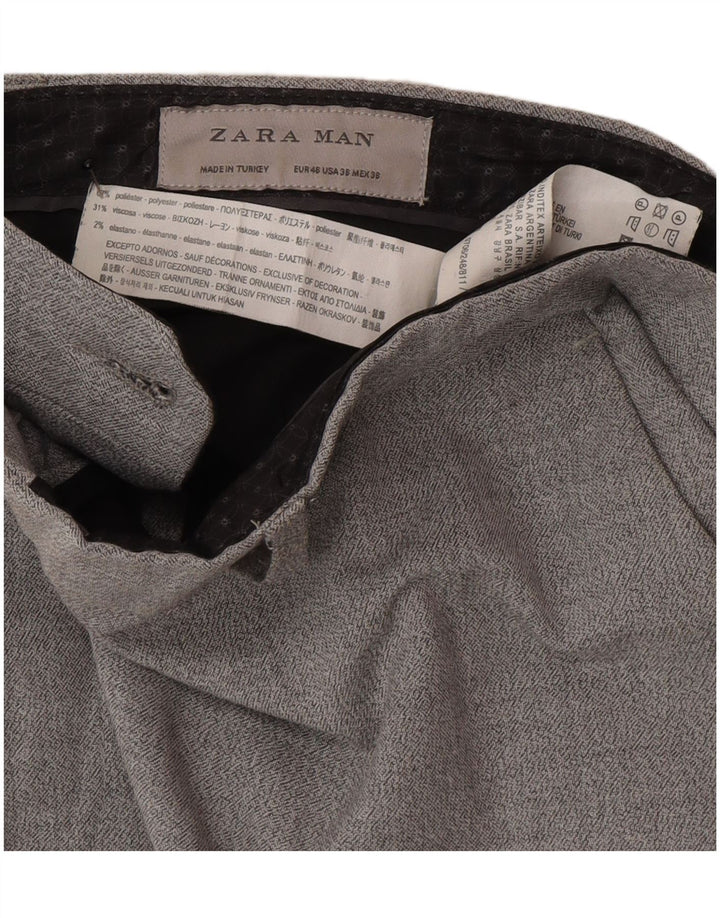 Zara Pantalón de traje ajustado para hombre EU 46 XL W36 L33 Poliéster gris