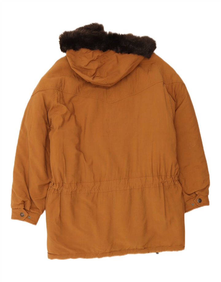 VINTAGE Womens Hooded Padded Jacket EU 42 Large Brown Viscose Vintage Vintage and Second-Hand Vintage from Messina Hembry 