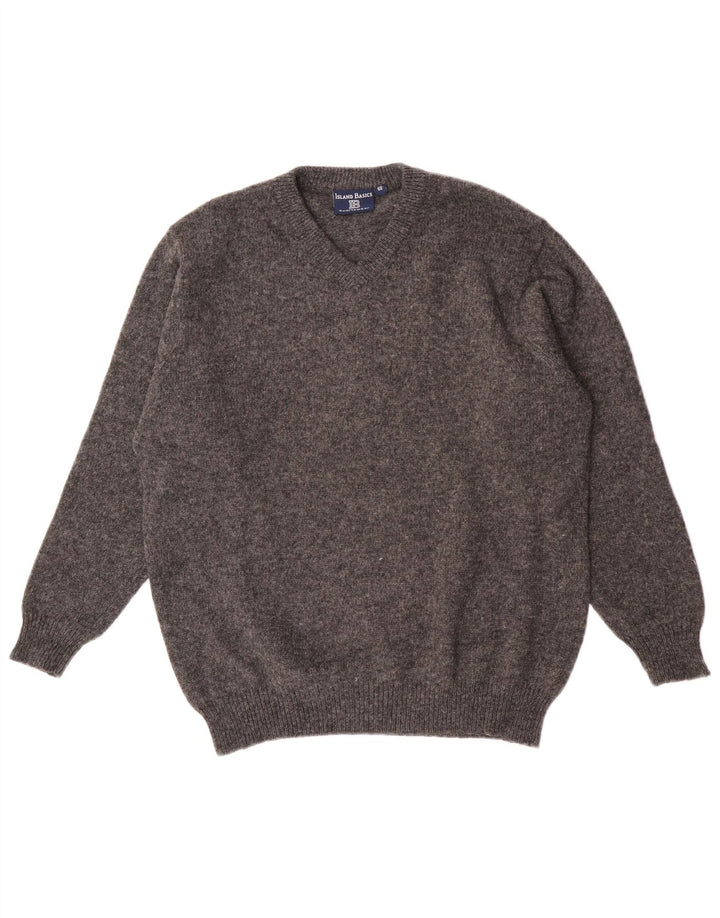 Vintage hombre V-cuello jumper suéter IT 54 XL lana gris