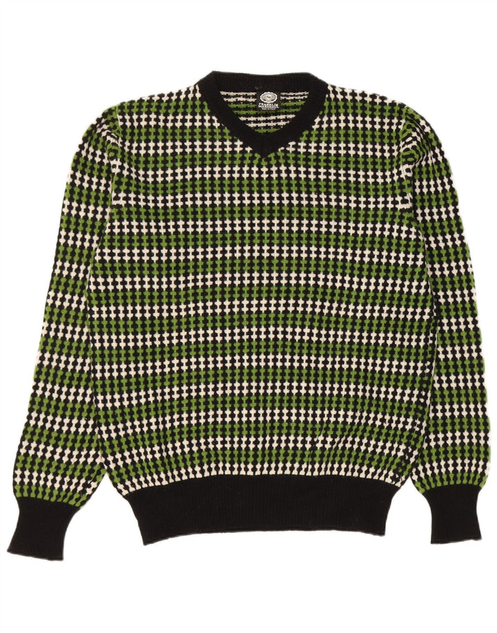 Franklin & Marshall Jersey con Cuello en V para Hombre de Lana a Rayas Verde Grande