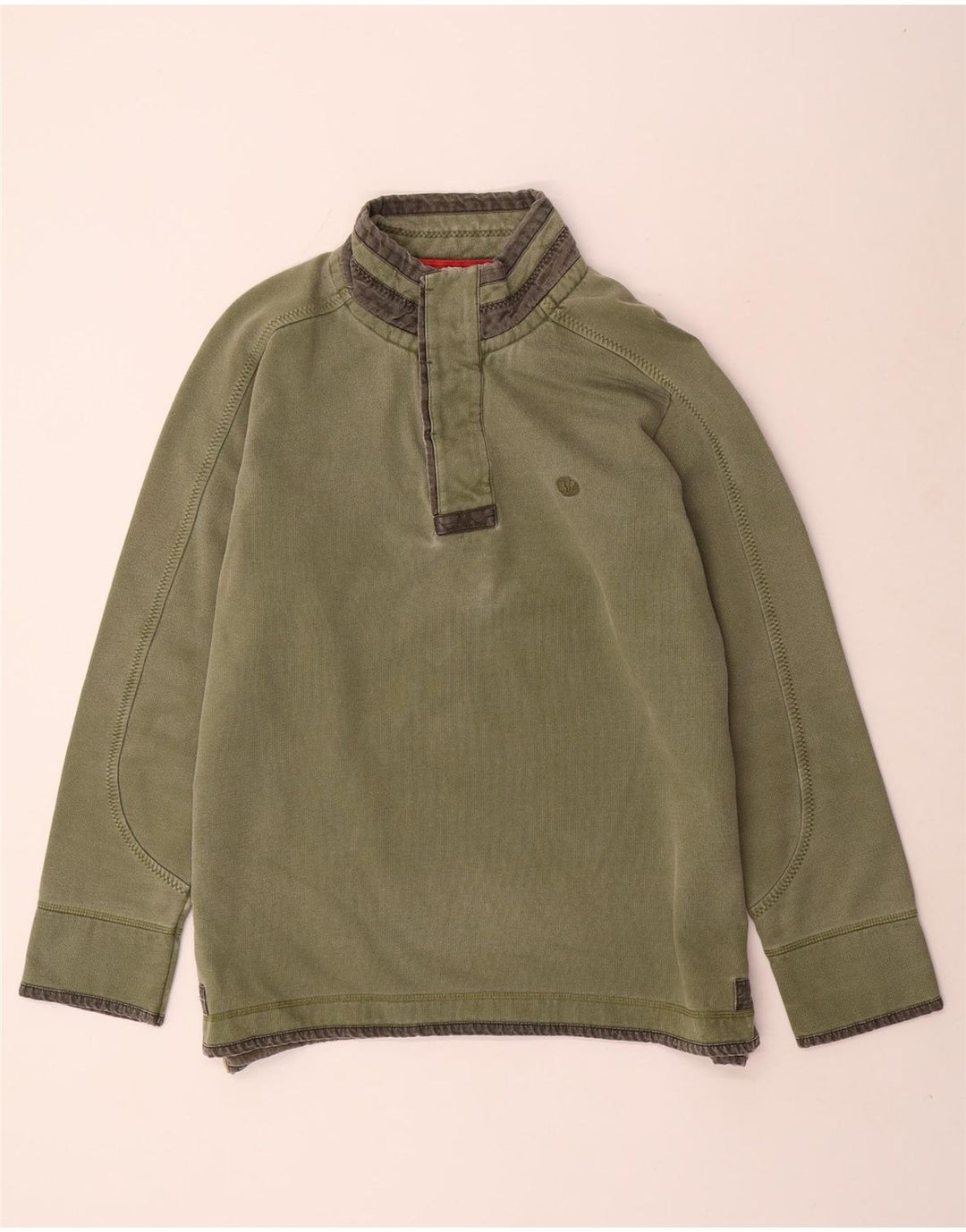 FAT FACE Sudadera con Cuello y Botones para Hombre Jersey Grande Caqui Algodón
