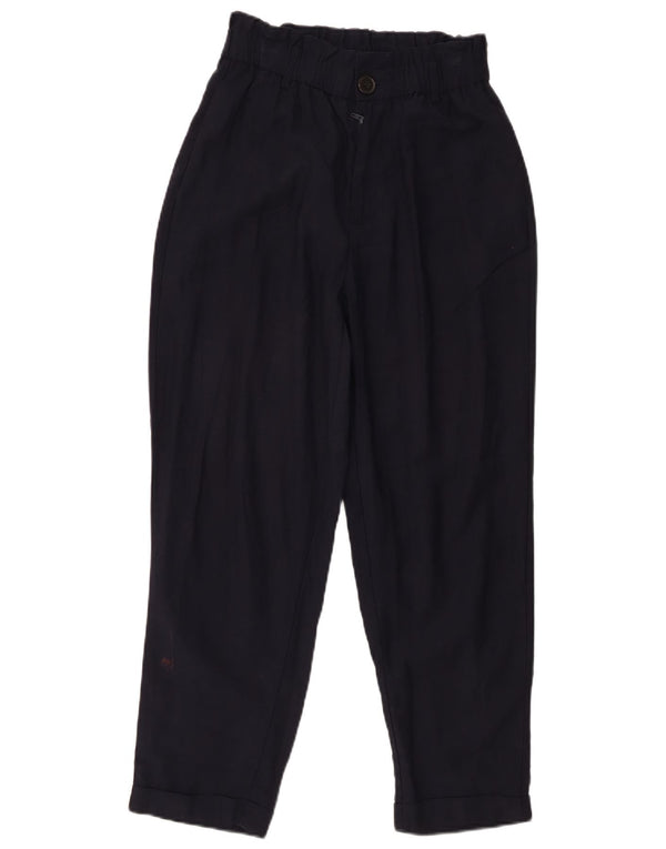Zara Mujer Pantalón Cropped De Talle Alto Mediano W28 L25 Azul Marino Viscosa