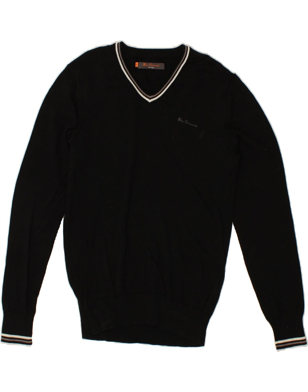 BEN SHERMAN Suéter Heritage con Cuello en V para Hombre Algodón Negro Mediano