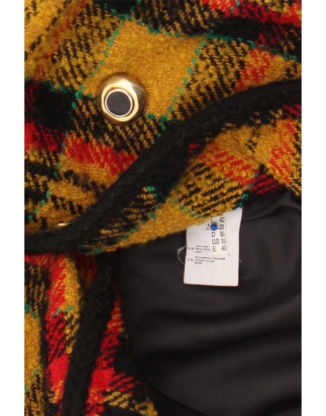 Vintage mujer doble pecho Blazer chaqueta Reino Unido 10 pequeño cheque amarillo