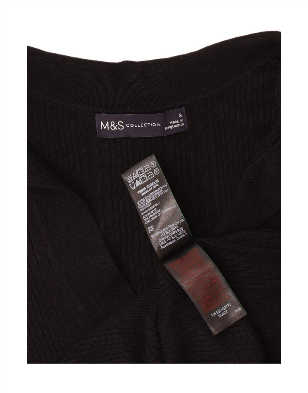 MARKS & SPENCER Suéter tipo jersey con cuello polo para mujer UK 8 Small Viscosa negra